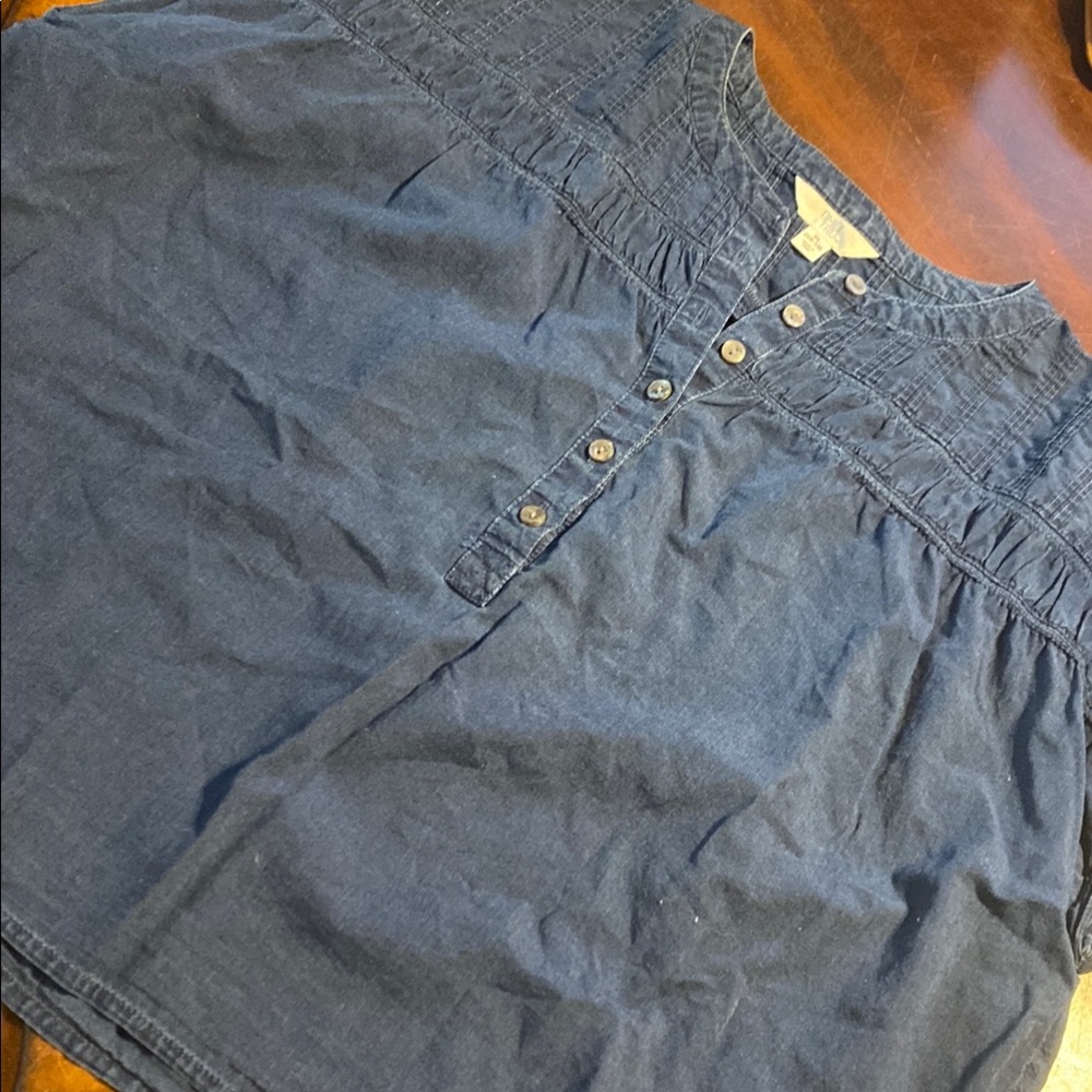 Time and Tru Dark Indigo Denim Button-Front Blouse